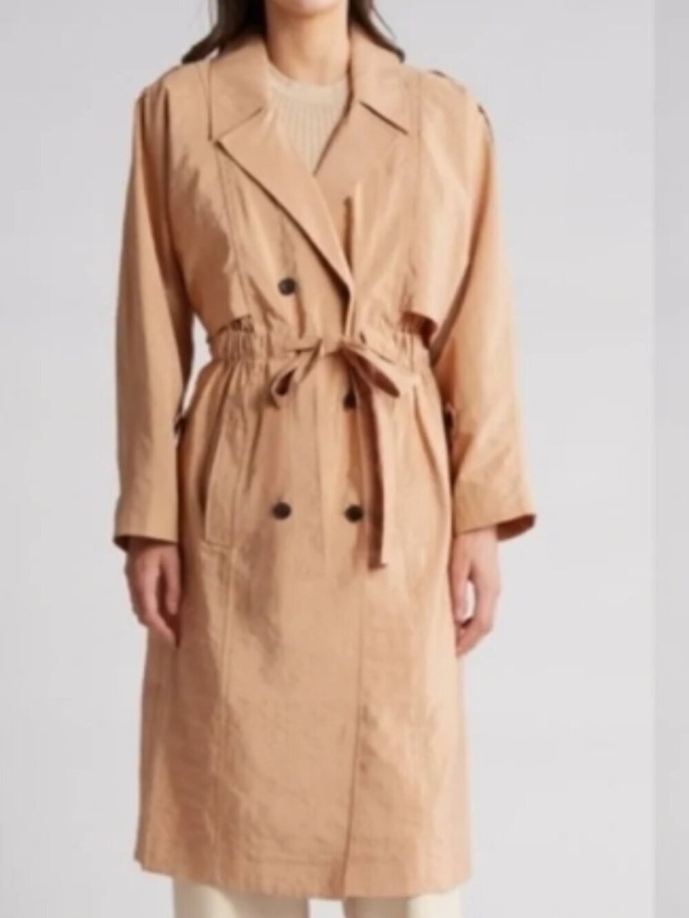 A.L.C Women's Keegan Trench Coat Size 6 in Tawny Long Belted Double Button